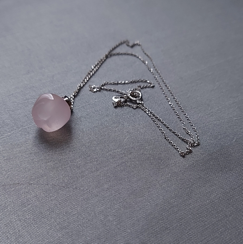 Dainty Rose Quartz Apple Pendant Necklace 925 Sterling Silver Chain - Picture 7 of 16